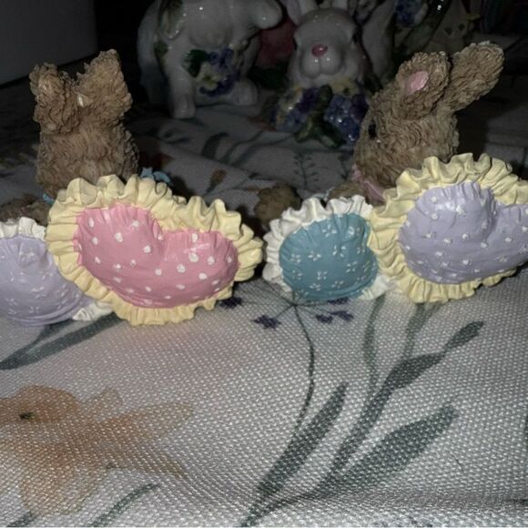 Pink and Blue Small Bunnies with Fuzzy Texture For Easter Decor - Picture 4 of 4